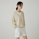 SITP5274 V-neck Batwing Comfort T-shirt_Light beige