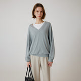 SITP5274 V-neck Batwing Comfort T-shirt_Melange gray
