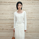 SITP5283 Sheer Henley Neck T-Shirt_White