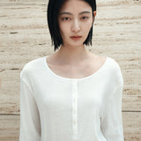 SITP5283 Sheer Henley Neck T-Shirt_White