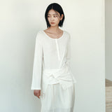 SITP5283 Sheer Henley Neck T-Shirt_White
