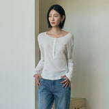 SITP5283 Sheer Henley Neck T-Shirt_White