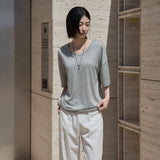 SITP5287 U-Neck Relaxed T-Shirt_Melange Gray