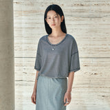 SITP5302 U-Neck Stripe T-Shirt_Black