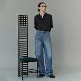 SITP5304 High-Neck Silky Shirt_Black
