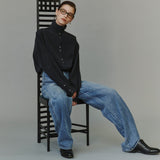 SITP5304 High-Neck Silky Shirt_Black