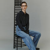 SITP5304 High-Neck Silky Shirt_Black