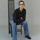 SITP5304 High-Neck Silky Shirt_Black