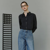 SITP5304 High-Neck Silky Shirt_Black