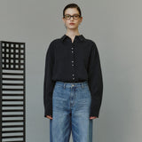 SITP5304 High-Neck Silky Shirt_Black