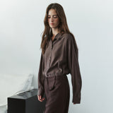 SITP5304 High-Neck Silky Shirt_Brown