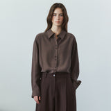 SITP5304 High-Neck Silky Shirt_Brown