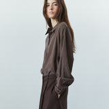 SITP5304 High-Neck Silky Shirt_Brown
