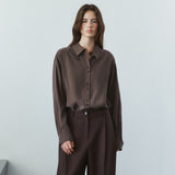 SITP5304 High-Neck Silky Shirt_Brown