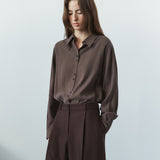 SITP5304 High-Neck Silky Shirt_Brown
