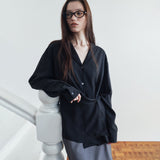 SITP5306 Soft Open-Collar Wrap Shirt_Black