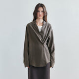 SITP5306 Soft Open-Collar Wrap Shirt_Brown
