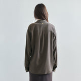 SITP5306 Soft Open-Collar Wrap Shirt_Brown