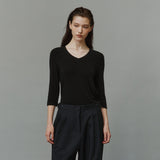 SITP5313 Soft V-Neck 3/4-Sleeve T-Shirt_Black