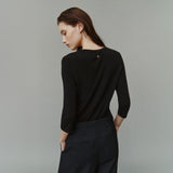 SITP5313 Soft V-Neck 3/4-Sleeve T-Shirt_Black