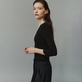 SITP5313 Soft V-Neck 3/4-Sleeve T-Shirt_Black