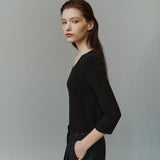 SITP5313 Soft V-Neck 3/4-Sleeve T-Shirt_Black