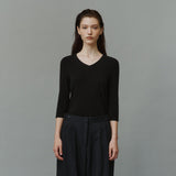 SITP5313 Soft V-Neck 3/4-Sleeve T-Shirt_Black