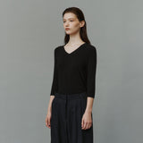 SITP5313 Soft V-Neck 3/4-Sleeve T-Shirt_Black