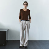 SITP5313 Soft V-Neck 3/4-Sleeve T-Shirt_Brown