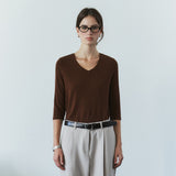 SITP5313 Soft V-Neck 3/4-Sleeve T-Shirt_Brown