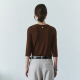 SITP5313 Soft V-Neck 3/4-Sleeve T-Shirt_Brown