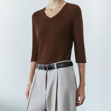 SITP5313 Soft V-Neck 3/4-Sleeve T-Shirt_Brown