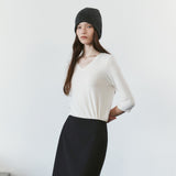 SITP5313 Soft V-Neck 3/4-Sleeve T-Shirt_Ivory
