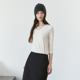 SITP5313 Soft V-Neck 3/4-Sleeve T-Shirt_Ivory