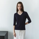 SITP5313 Soft V-Neck 3/4-Sleeve T-Shirt_Navy