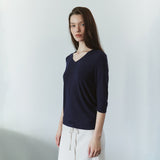 SITP5313 Soft V-Neck 3/4-Sleeve T-Shirt_Navy