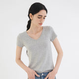 SITP5202 Retro V-Neck Slim Short Sleeve T-Shirt_Melange Gray