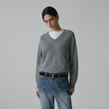 SIKN2156 Wool Blend Loose V-Neck Knit_Melange gray