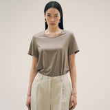 SITP5154 Silkette Loose Fit U-Neck Short Sleeve Tee_Khaki Brown