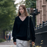 SIKN2156 Wool Blend Loose V-Neck Knit_Black