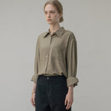 SITP5160 Loose Fit Wrinkle Silky Shirt_Khaki Brown